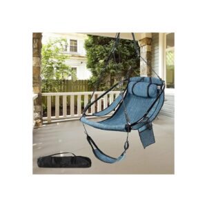 Blue Hammock Chair with Metal Bar and Side Pouch for MAXIMUM COMFORT