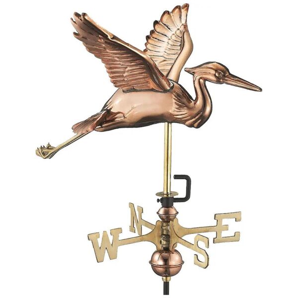 Blue Heron Copper Weather Vane with Solid Brass Directionals and Roof Mount