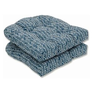 Blue Indoor Outdoor Wicker Seat Cushions with Herringbone Pattern 2 Count