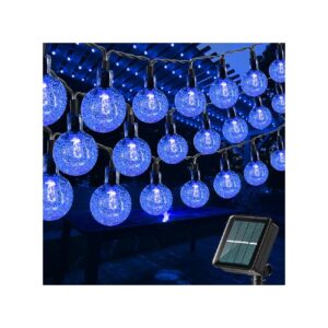 Blue LED Globe String Lights with Solar Power and 8 Modes for Garden