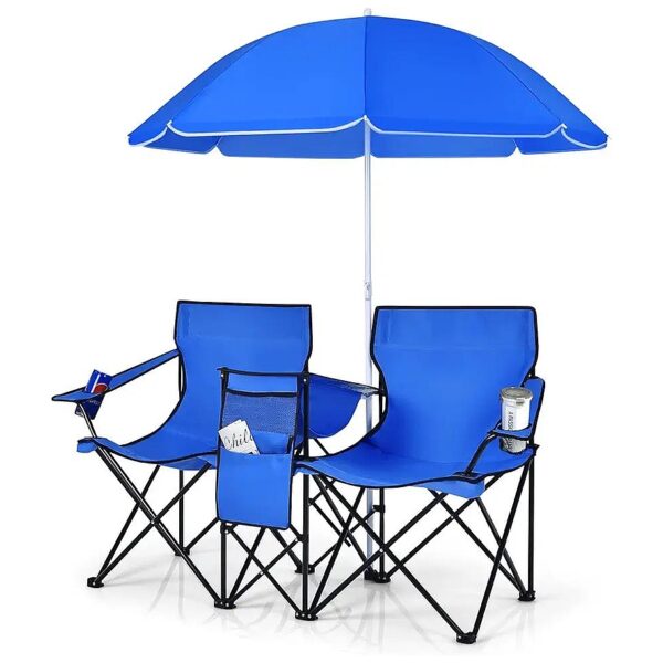 Blue Loveseat Chairs with Portable Canopy and Mini Table for Outdoor Events