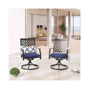 Blue Metal Patio Swivel Rocker Chairs with Comfortable Cushion and 360-Degree Swivel Base