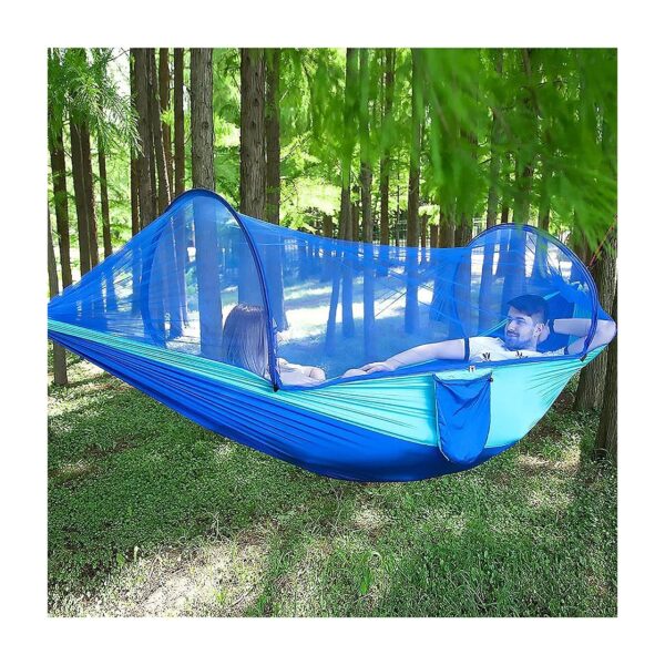 Blue Nylon Parachute Hammock with Quick Open Mosquito Net and Carabiners