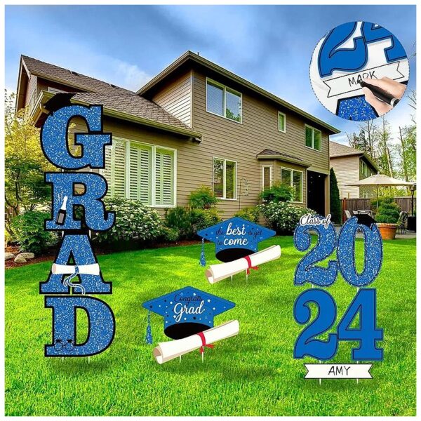 Blue Outdoor Graduation Decorations with 2024 Theme for Yard Party Supplies 9 Pieces