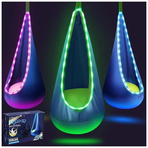 Blue Pod Swing Chair for Kids with Soft and Cozy Inflatable Pillow and LED Light Effects