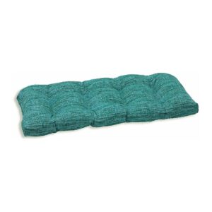 Blue Polyester Wicker Loveseat Cushion with Polyester Fiber Fill for Indoor Outdoor