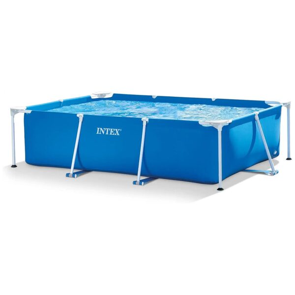 Blue Rectangular Frame Above Ground Pool for Backyard Outdoor Use with Flow Control Valve