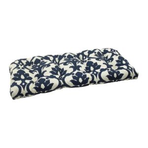 Blue White Basalto Damask Pattern Loveseat Cushion for Patio or Indoor Use 19 x 44