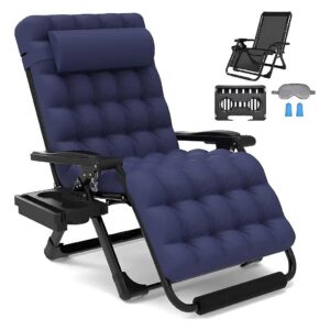 Blue Zero Gravity Reclining Chair with Footrest, Cup Tray, and Pillow, 500 lbs Capacity