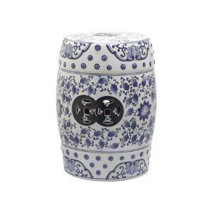 Blue and White Ceramic Garden Stool for Patio or Sunroom Use