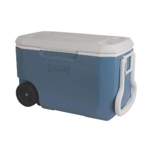 Blue and White Insulated Portable Cooler with Wheels