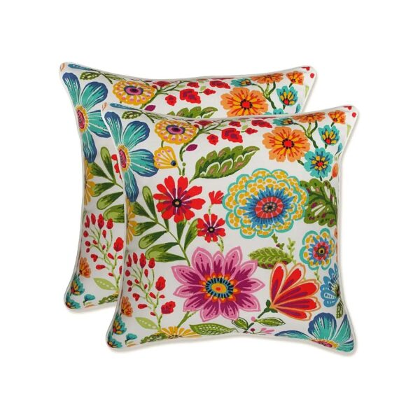 Blue/Purple Floral-Printed Throw Pillows with Polyester Fabric and Fade Resistance