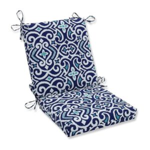 Blue/White New Damask Solid Back 1 Piece Square Corner Chair Cushion