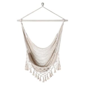 Boho Chic Sandybeach White Cotton Rope Hammock Chair with Metal Spreader Bar