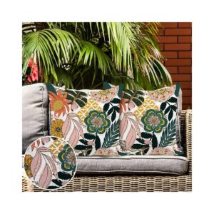 Boho Chic Tropical Leave Floral Pattern Patio Throw Pillow Covers Waterproof Linen Fabric