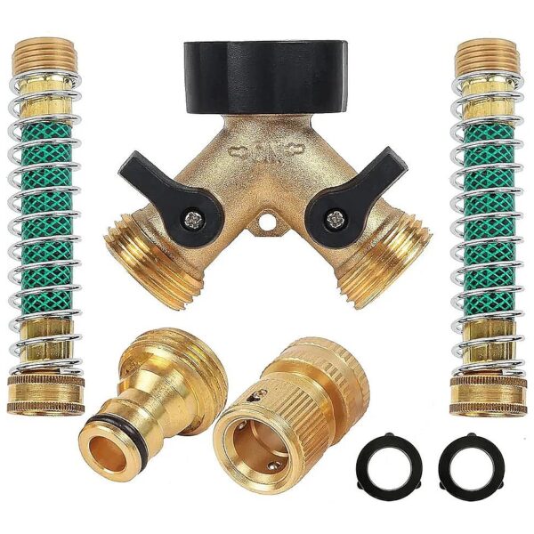 Brass 2 Way Hose Splitter and Kink Free Hose Extension for Efficient Yard Work