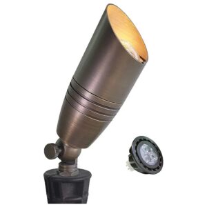 Brass Landscape Spotlights with LED Bulb, Ground Stake, and Wire Connector