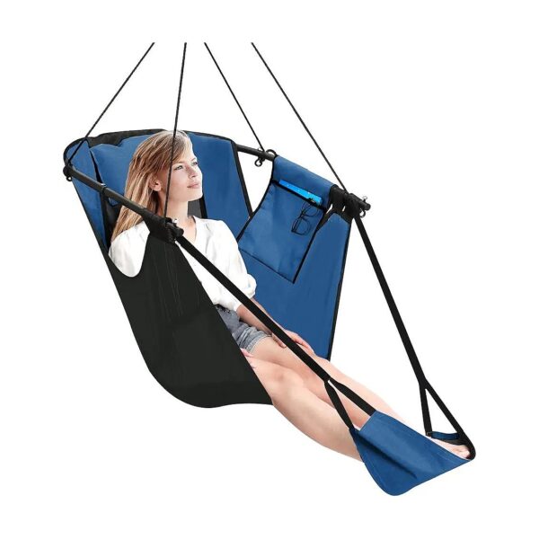 Breathable Outdoor Indoor Hanging Chair with Adjustable Footrest and Side Pocket Pillow