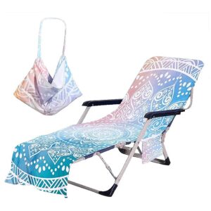 Breathable and Soft Blue Beach Chair Cover with Side Pockets for Pool Sunbathing