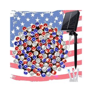 Bright 300 LED Solar Powered String Lights with Red White Blue Color for Holiday Parties