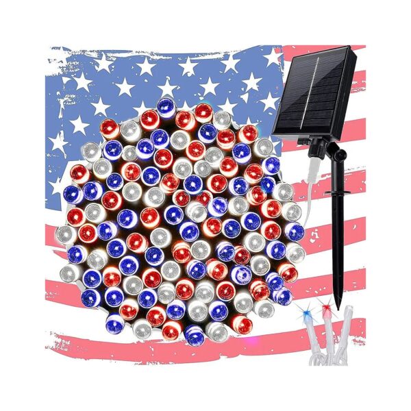 Bright 300 LED Solar Powered String Lights with Red White Blue Color for Holiday Parties