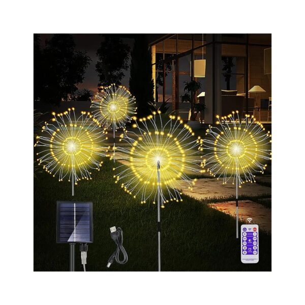 Bright Warm White Solar Firework Lights with 480 LEDs and Flexible Wires for Garden Decor