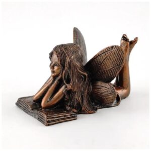 Bronze Fairy Reading Statue for Miniature Garden Terrarium Decor