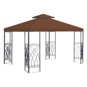 Brown 10x10 Double Tier Gazebo Canopy Cover, Polyester Material, Uv Protection