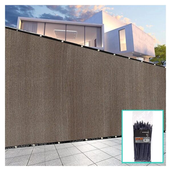 Brown 6' x 50' Custom Fence Privacy Screen with Bindings for Gardens Backyards Patios