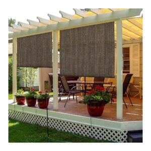 Brown 6x6 Foot Outdoor Roller Shade for Deck or Patio with UV Protection