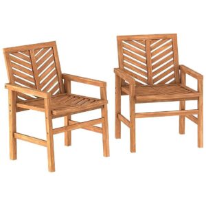 Brown Acacia Wood All Weather Outdoor Patio Chair Set 2-Piece