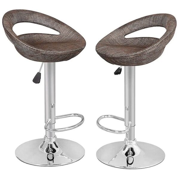 Brown Adjustable Barstool with Chrome Footrest and Open Back for Patio and Pub Seating