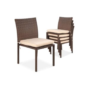 Brown Cream Wicker Patio Chairs with Cushions and Lightweight Steel Frame