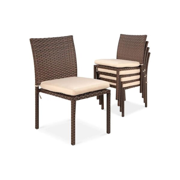 Brown Cream Wicker Patio Chairs with Cushions and Lightweight Steel Frame