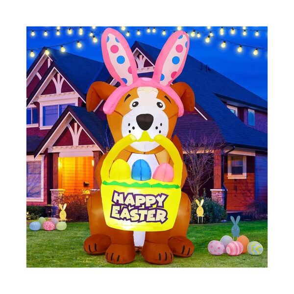 Brown Easter Dog Inflatable Decoration with LED Lights for Home Yard Garden