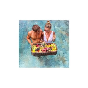 Brown Floating Pool Tray with Built-In Bar and Serving Tray for Pool Parties