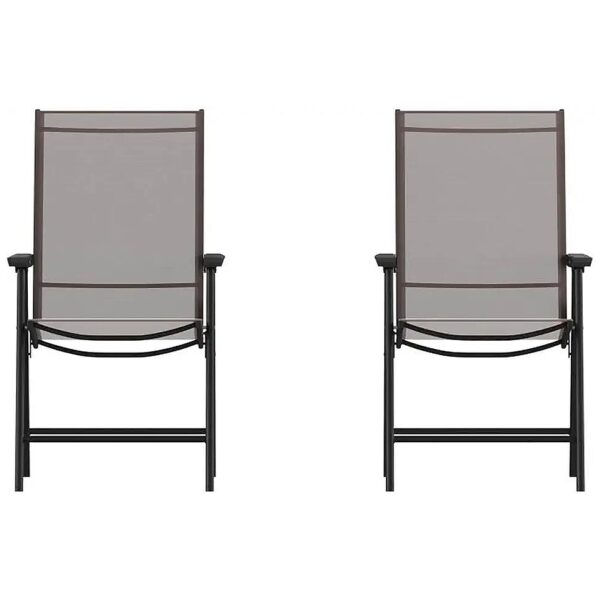 Brown Folding Patio Sling Chairs with Black Frame for Outdoor Dining and Relaxation