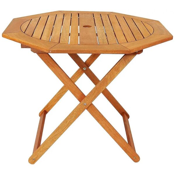 Brown Octagon Patio Table with Teak Oil Finish and Meranti Wood Construction