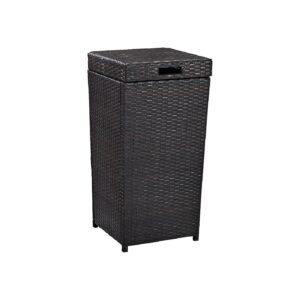 Brown Outdoor Wicker Trash Bin with 30 Gallon Capacity and Removable Lid