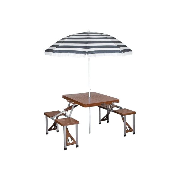 Brown Picnic Table with 200 Pound Capacity and Adjustable Umbrella