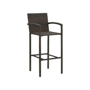 Brown Poly Rattan Bar Stools with Powder-Coated Steel Frame Weather-Resistant Seating