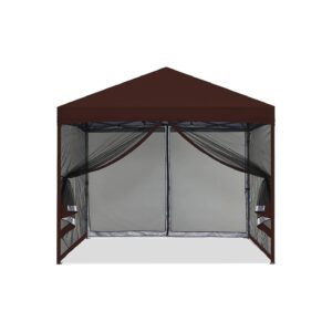 Brown Quick Setup Canopy with Netting Walls and UV-Resistant Top for Outdoor Activities