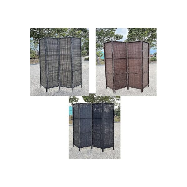 Brown Resin Wicker Outdoor Patio Room Divider Screen Weather Resistant Panel Four