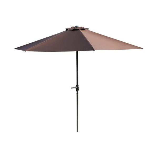 Brown Small 9-Foot Patio Umbrella with Crank and 6 Ribs for Outdoor Sun Protection