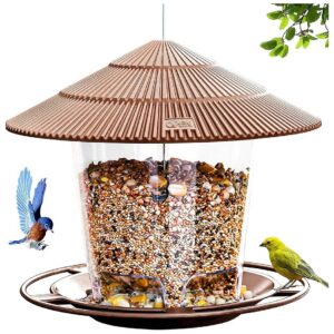 Brown Squirrel Proof Hanging Bird Feeder for Outdoor Wild Bird Seed Feeders