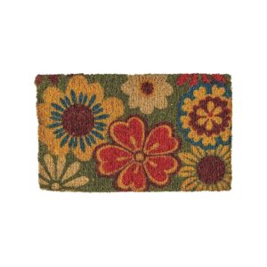 Brown Summer Flowers Coir Doormat Designed for Indoor & Outdoor Entryway Use