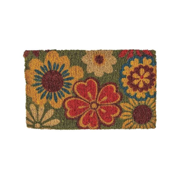 Brown Summer Flowers Coir Doormat Designed for Indoor & Outdoor Entryway Use