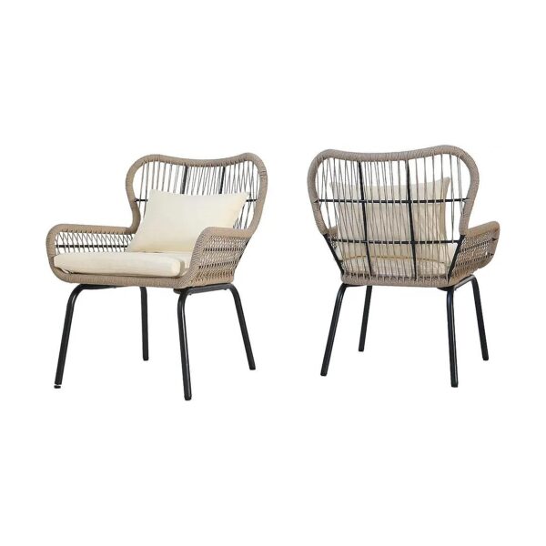 Brown and Beige Boho Outdoor Club Chairs with Steel Frame and Rope Wrapping