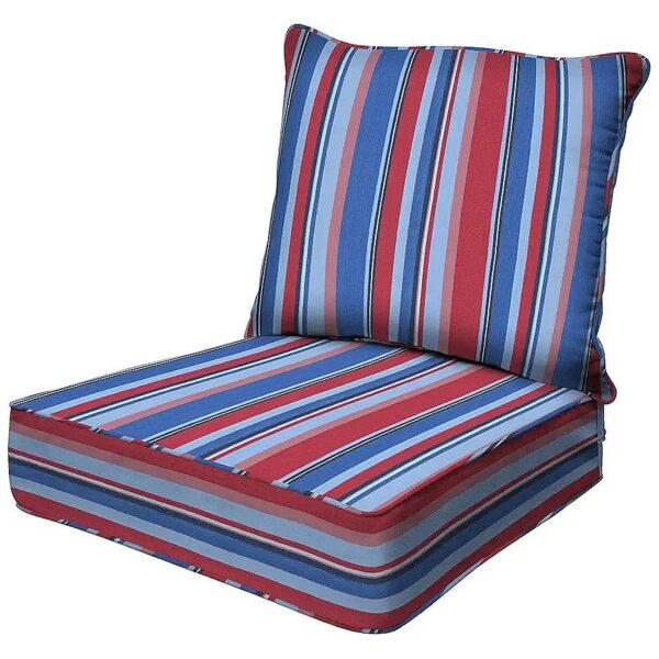 Budget Friendly Outdoor Deep Seat Cushion Set Stripe Blue Red Olefin Fabric