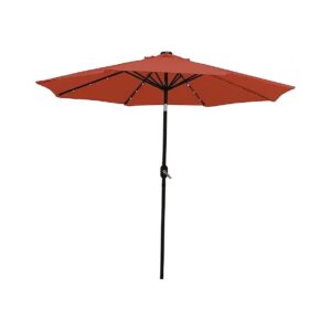 Burnt Orange Patio Umbrella with Solar Powered LED Lights and Aluminum Pole